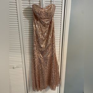 Pearl pink sequined Azazie strapless gown, size 8
